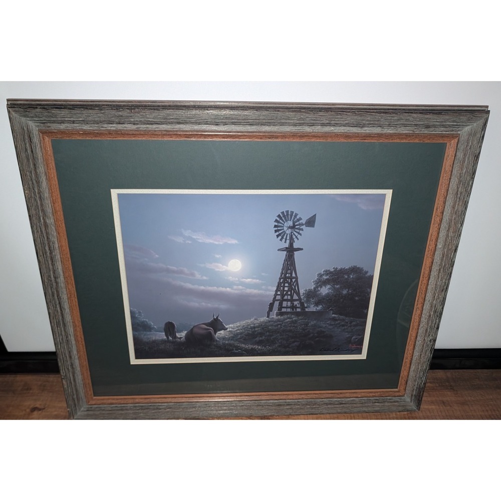 Nightwatch Ranch Dalhart Windberg Signed Framed Windmill Farmhouse Art‎ 25.5"